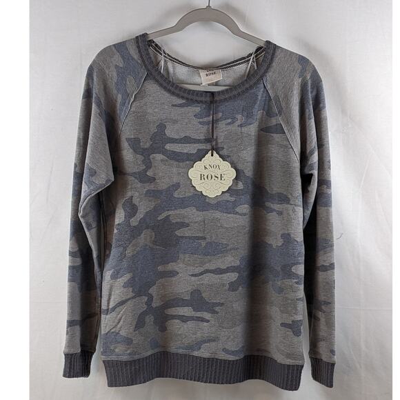 Knox Rose Sweatshirt Camo Print Gray Storm XS Crewneck Lightweight Pullover Knit - Picture 1 of 5